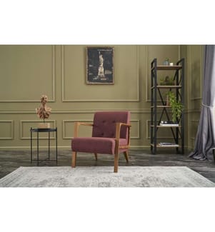 Wing Chair, Claret Red, Beech Wood Frame, Polyester Fabric