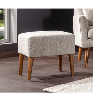 Tuffet, Cream, Hornbeam Wood Frame, Linen Fabric