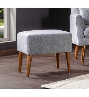 Tuffet, Grey, Hornbeam Wood Frame, Linen Fabric