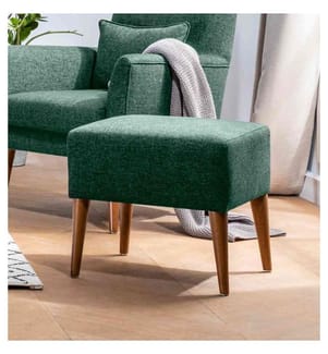 Tuffet, Green, Hornbeam Wood Frame, Linen Fabric