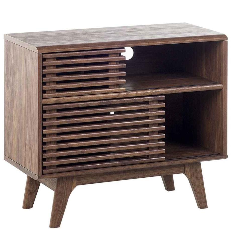 Meuble TV Buffet Effet Bois Noyer Naturel avec Compatiments de Rangement Pratiques Idéal pour Salon au Style Rétro Scandinave