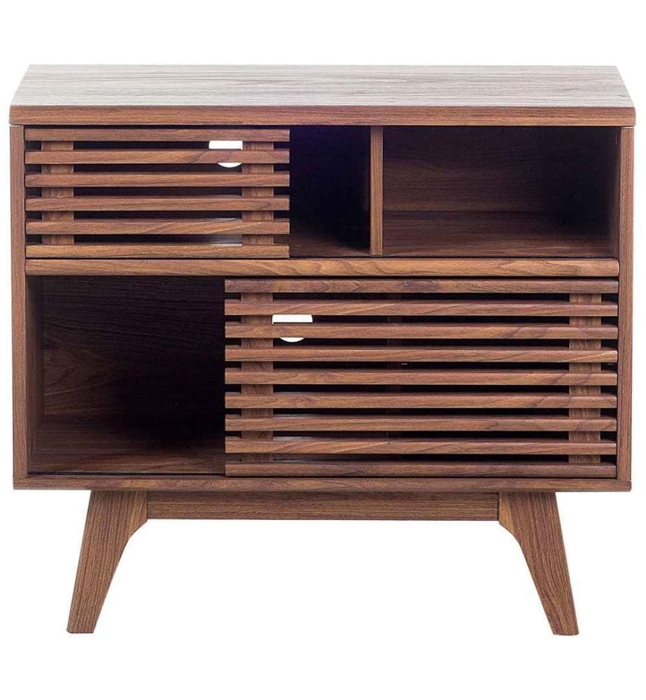 Meuble TV Buffet Effet Bois Noyer Naturel avec Compatiments de Rangement Pratiques Idéal pour Salon au Style Rétro Scandinave