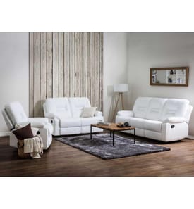 Ensemble Salon 6 Personnes 2 Canapés et Fauteuil en Cuir PU Blanc avec Dossiers Réglables et Repose-pieds Confort et Design