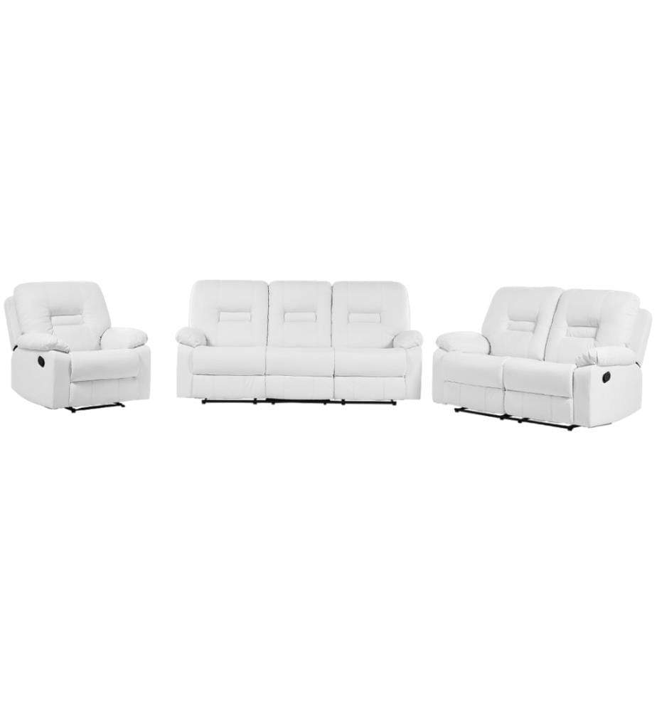 Sofa Set Weiss Kunstleder Sitzgruppe Relaxfunktion Retro Wohnzimmer