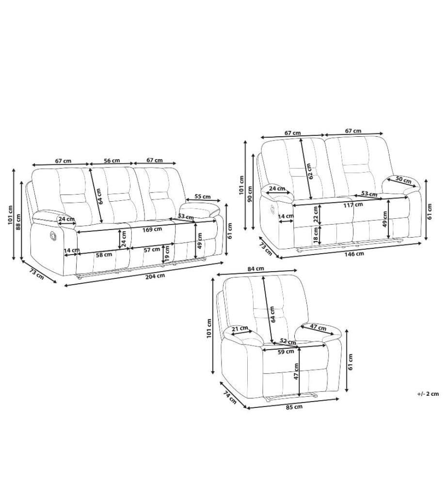 Sofa Set Weiss Kunstleder Sitzgruppe Relaxfunktion Retro Wohnzimmer