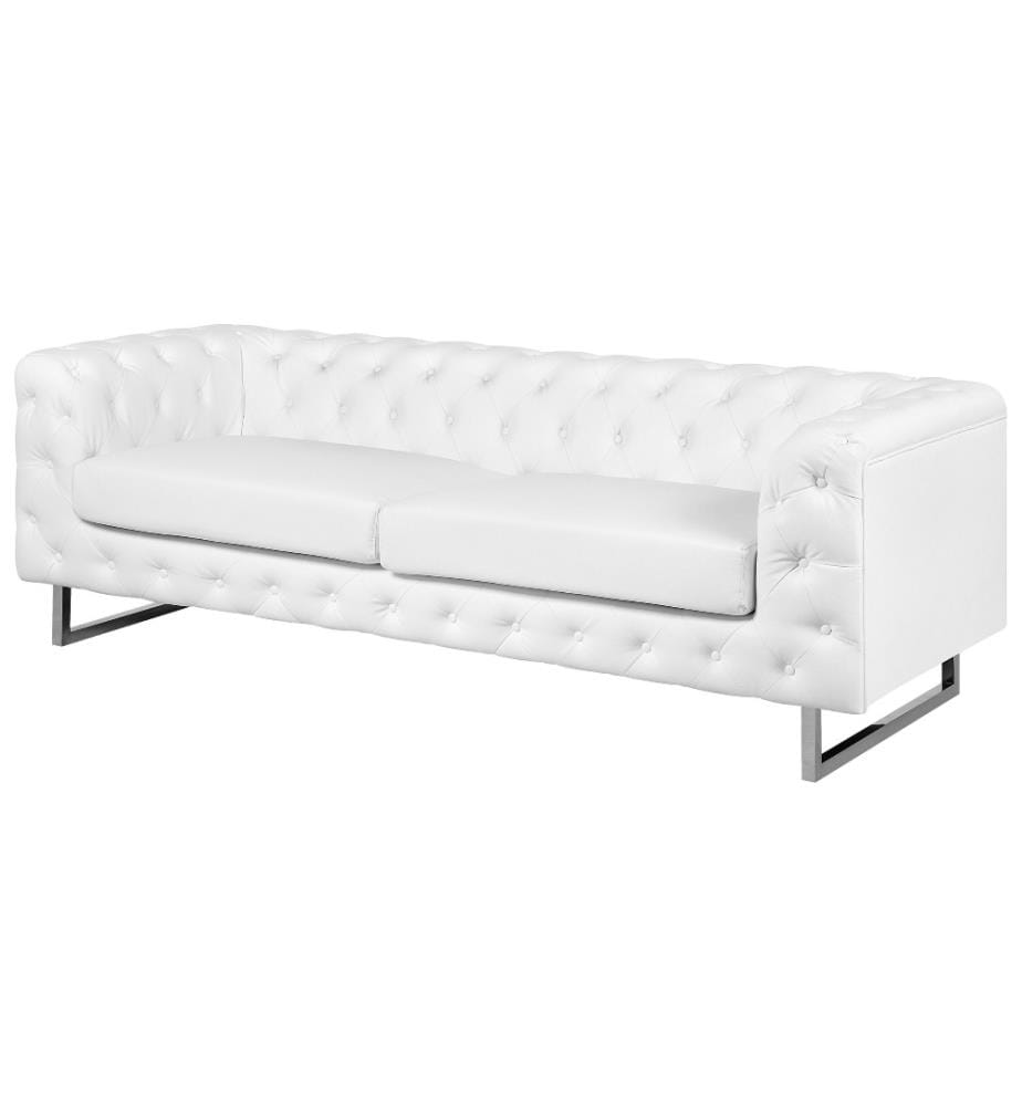 Ensemble de 2 Canapés Style Chesterfield Capitonnés en Cuir PU Blanc avec Pieds en Acier Inox Top Tendance pour Salon Chic et Glamour