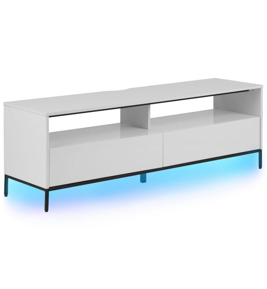 Meuble TV au Style Industriel fabriqué en Panneau à Particule et Métal Blanc avec Éclairage LED 52 cm de Hauteur