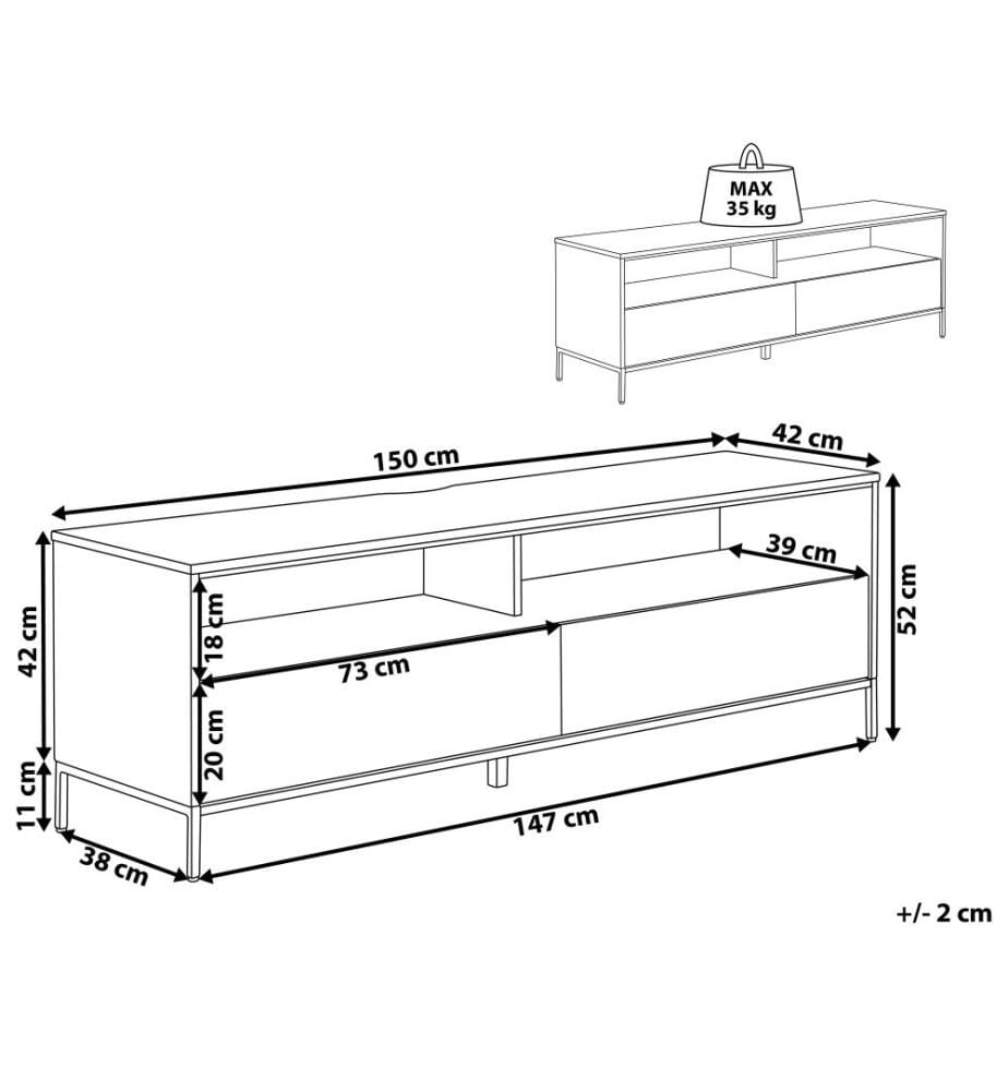 Meuble TV au Style Industriel fabriqué en Panneau à Particule et Métal Blanc avec Éclairage LED 52 cm de Hauteur