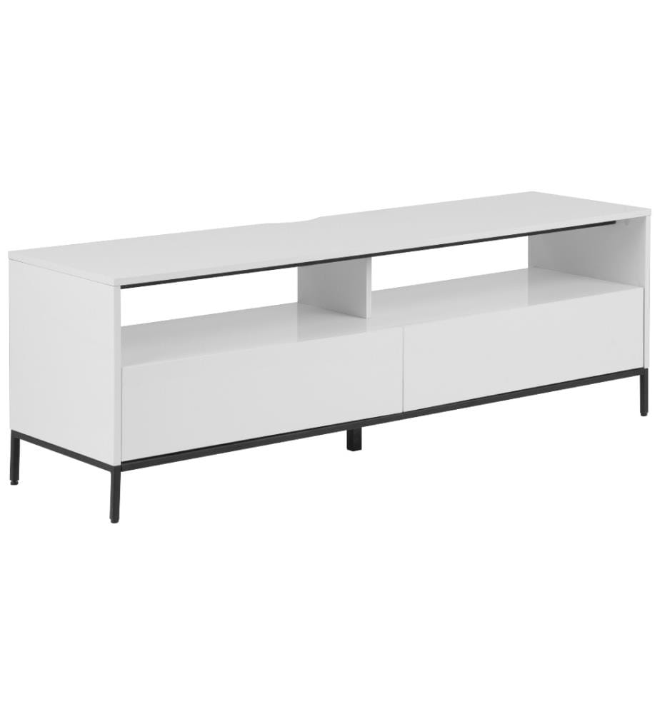 Meuble TV au Style Industriel fabriqué en Panneau à Particule et Métal Blanc avec Éclairage LED 52 cm de Hauteur