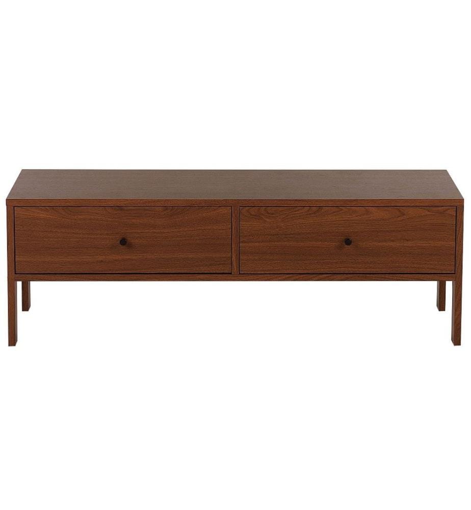 Petit Meuble Tv au Stye Rétro en Bois Marron Foncé composé de 2 Tiroirs 40 cm de Hauteur