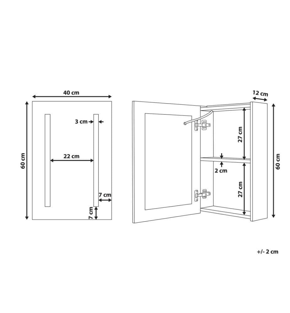 Armoire de Toilette 40 x 60 cm 1 Porte avec Miroir Lumineux à LEDs Meuble de Rangement Pratique et Spacieux pour Salle de Bain Moderne