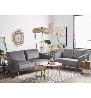 Ensemble de 2 Canapés en Velours Gris avec Piètement Métallique Doré Confort et Style Glamour et Rétro pour Salon et Studio Moderne