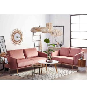 Ensemble de 2 Canapés en Velours Rose avec Piètement Métallique Doré Confort et Style Glamour et Rétro pour Salon et Studio Moderne