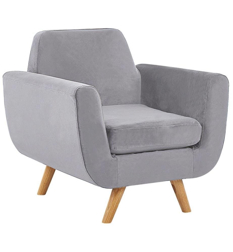 Ensemble Salon Canapé 3 et 2 Places et Fauteuil en Velours Gris avec Pieds en Bois Design et Housse Amovible Lavable Style Rétro Scandinave