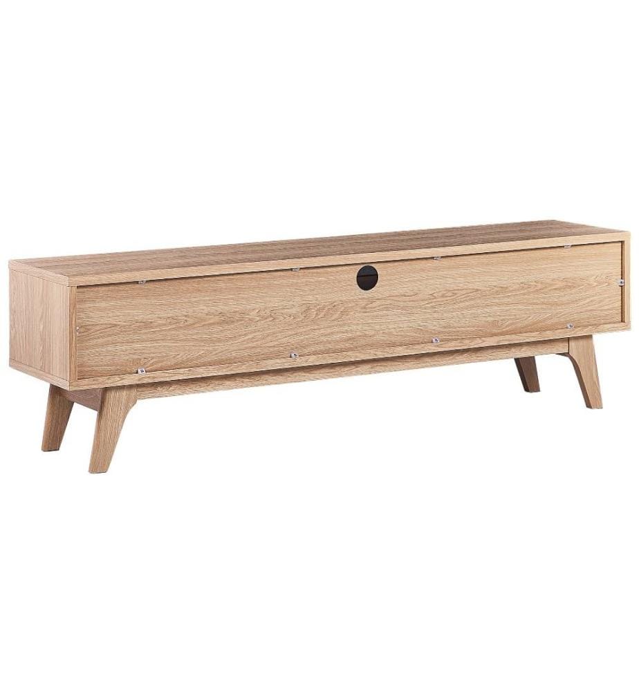 Meuble TV Bois Clair et Blanc en MDF 44x149x35 cm Style Scandinave et Moderne Portes Coulissantes et Etagère