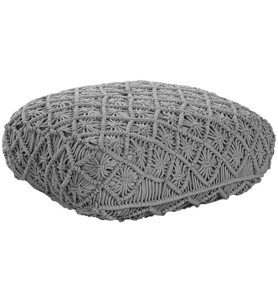 Coussin de Sol en Coton Gris 50 x 50 x 20 cm Motif Macramé Boho Tissé Siège Pouf d'Assise
