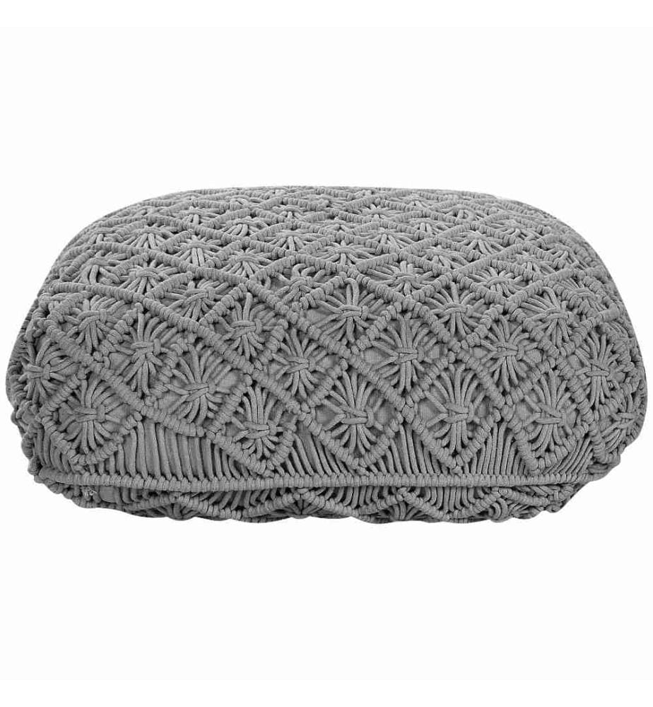 Coussin de Sol en Coton Gris 50 x 50 x 20 cm Motif Macramé Boho Tissé Siège Pouf d'Assise