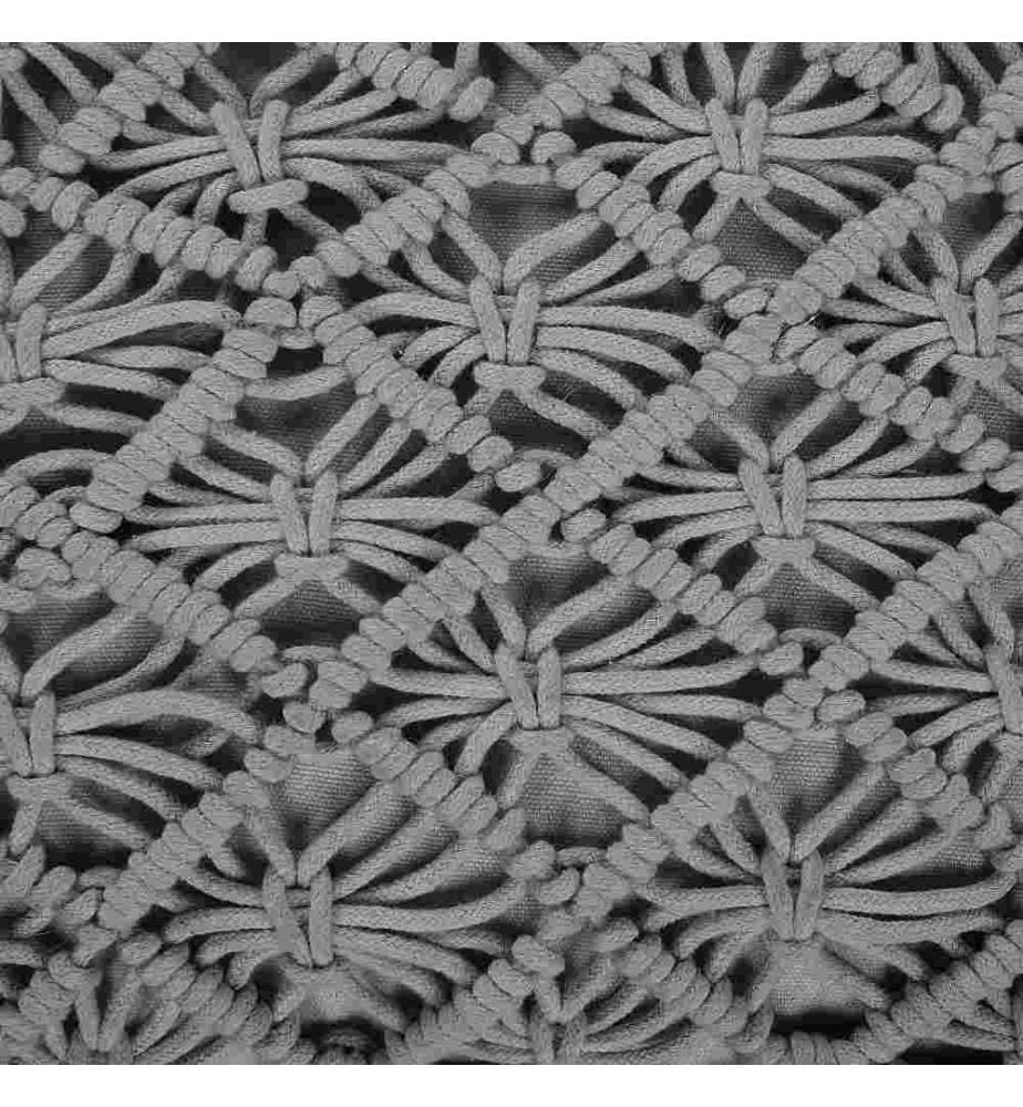 Coussin de Sol en Coton Gris 50 x 50 x 20 cm Motif Macramé Boho Tissé Siège Pouf d'Assise