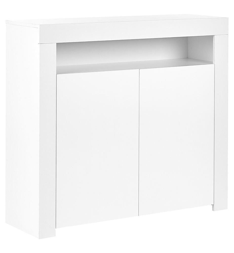 Commode Blanche en MDF Panneaux de Particules à 2 Portes 4 Etagères et LED Rangement pour Salon Pratique et Minimaliste