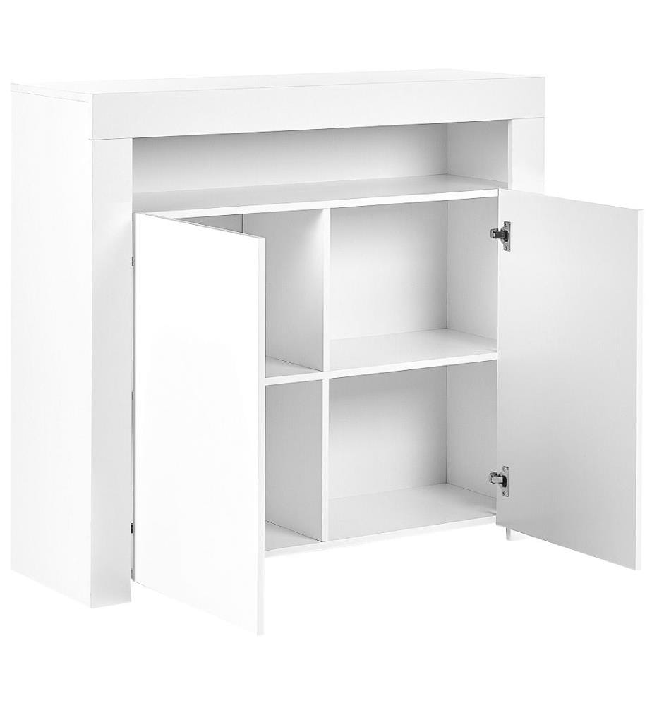 Commode Blanche en MDF Panneaux de Particules à 2 Portes 4 Etagères et LED Rangement pour Salon Pratique et Minimaliste