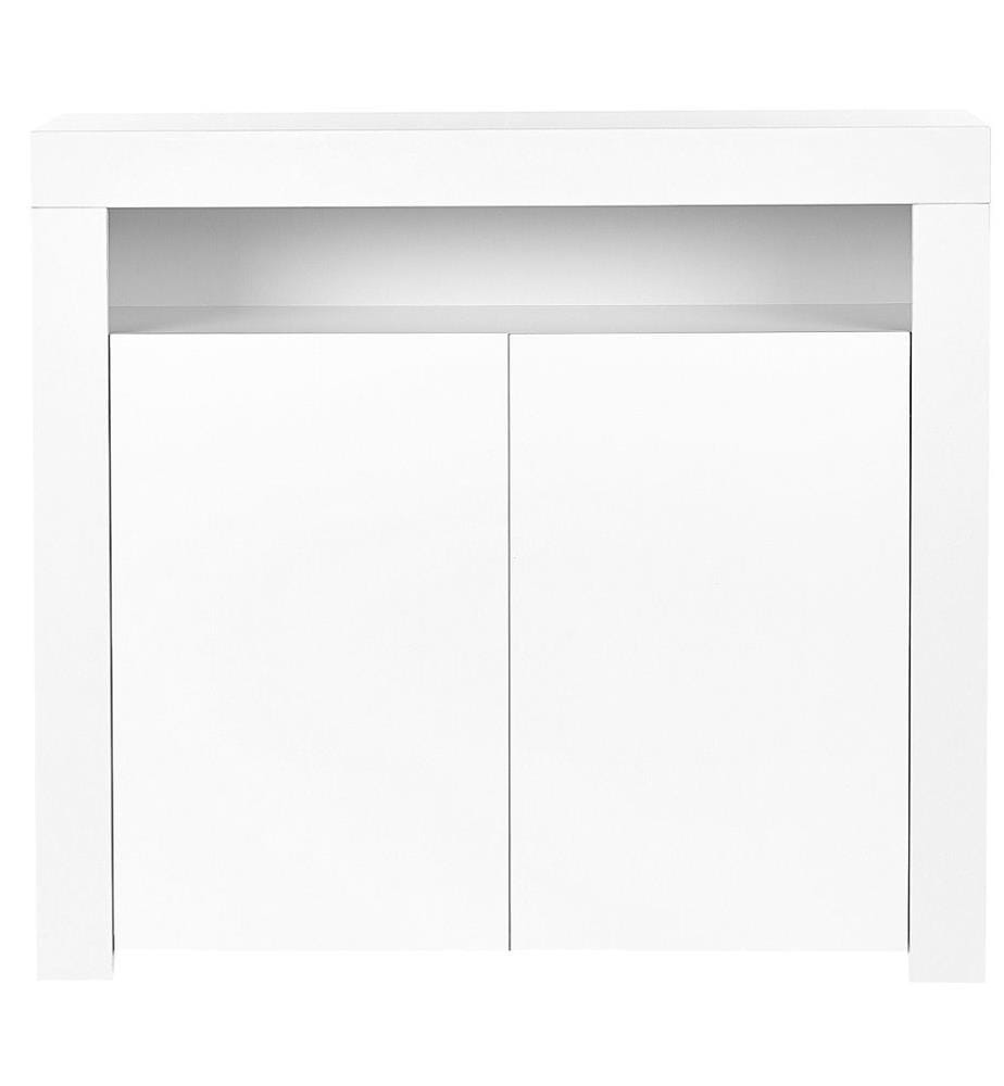 Commode Blanche en MDF Panneaux de Particules à 2 Portes 4 Etagères et LED Rangement pour Salon Pratique et Minimaliste
