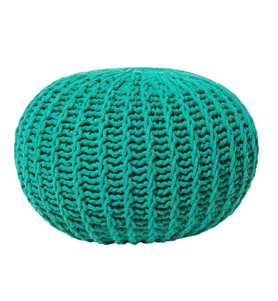 Pouf Rond fabriqué en Tissu Coton Couleur Vert avec Sac à Billes en Polystyrène Inclus 50 x 35 cm pour Salon ou Chambre Moderne