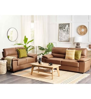 Sofa Set Goldbraun Kunstleder 2-teilig mit Breiten Armlehnen Modern 2-Sitzer und 3-Sitzer Couch Couchgarnitur Wohnzimmer Büro Möbel Sitzmöbel