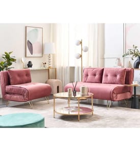 Sofa 3-Sitzer Set Rosa Samtstoff Sitzgruppe Schlaffunktion Verstellbare Rückenlehne Zierkissen Modern Wohnzimmer