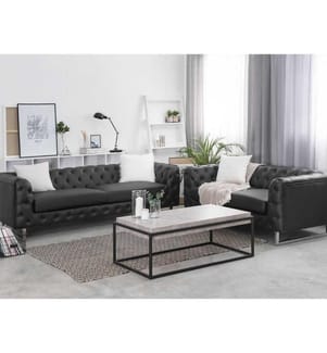 Sofa Set Schwarz Kunstleder Sitzgruppe Chesterfield Stil Glamourös Wohnzimmer