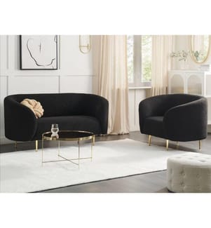 Sofa Set 2-Teilig Schwarz Bouclé Stoffbezug 2-Sitzer Sitzgruppe Armlehnen Metallgestell in Gold Glamouröser Stil Wohnzimmer Esszimmer Flur