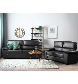 Sofa Set Schwarz Kunstleder Sitzgruppe Zeitgenössisch Wohnzimmer