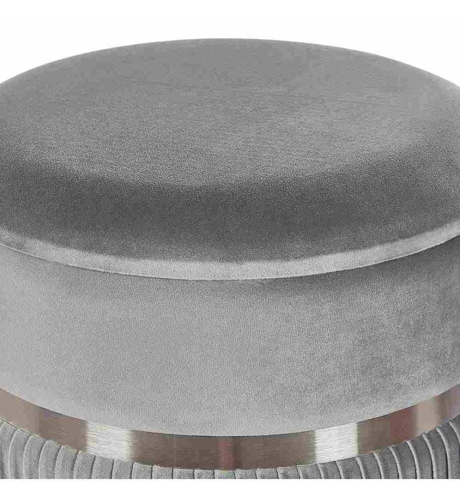 Poufs Gris Clair en Velours 44/38cm en Tissu Doux et Velouté avec Rangement Style Elégant et Glamour pour Chambre et Salon