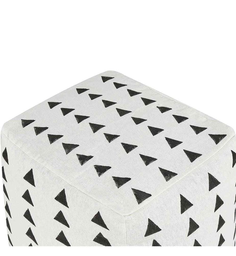Pouf en coton noir et blanc 45 x 45 cm Siège décoratif fait main à motifs géométriques dans un style Boho moderne Salon Chambre à coucher