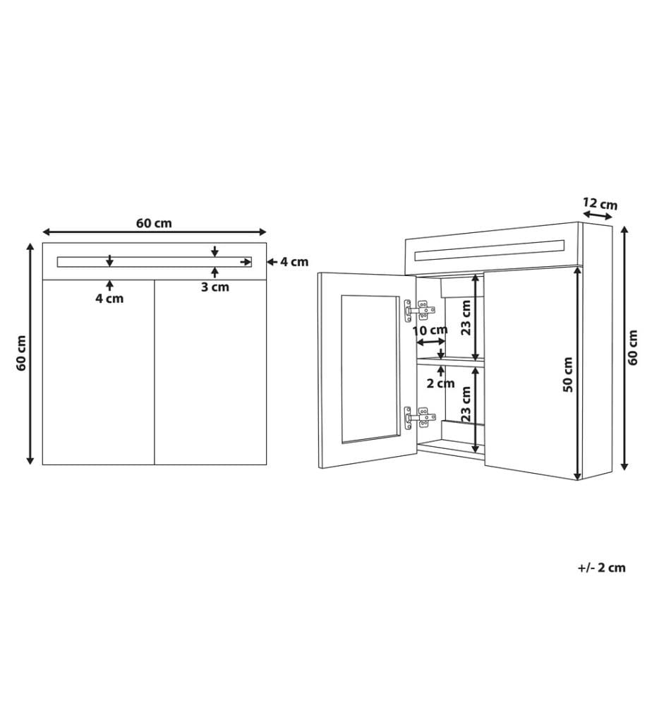Armoire de Toilette Murale avec Miroir Lumineux LED 60 x 60 cm Meuble de Rangement Pratique pour Salle de Bain au Style Moderne et Minimaliste