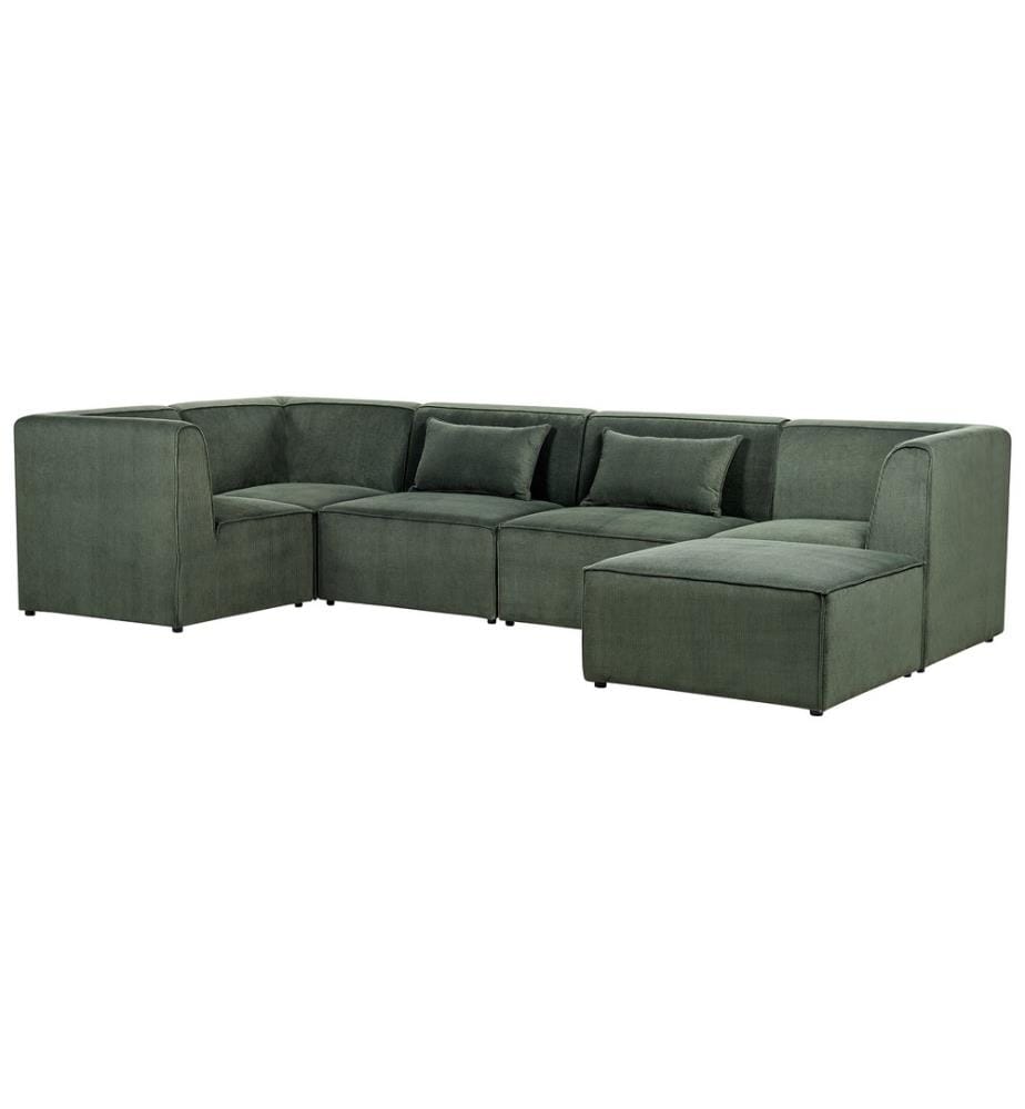 Canapé Modulable Vert Foncé en Velours Côtelé Grosses Côtes 5 Places et Repose-Pieds Salon d'Angle Composé Moderne et Pratique