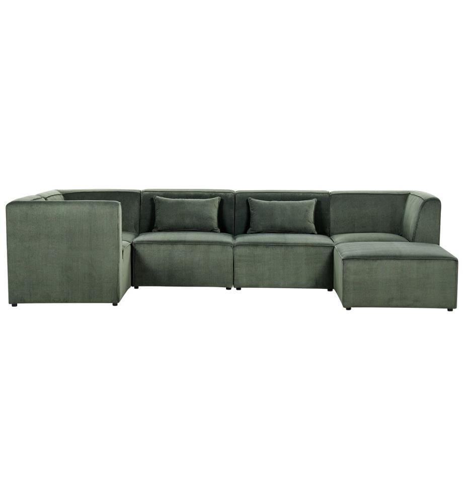 Canapé Modulable Vert Foncé en Velours Côtelé Grosses Côtes 5 Places et Repose-Pieds Salon d'Angle Composé Moderne et Pratique