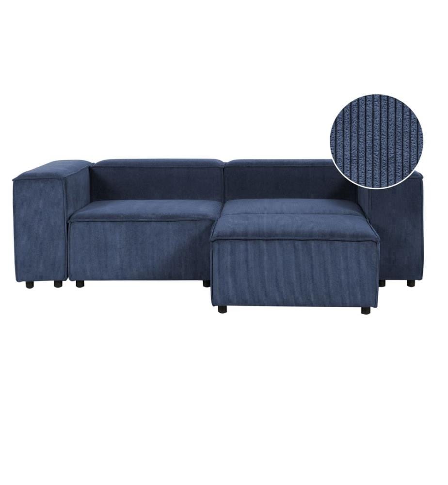 Canapé 2 Places Vert en Velours Côtelé avec Ottoman Sectionnel Modulaire avec Pieds Noirs pour Salon Design Moderne