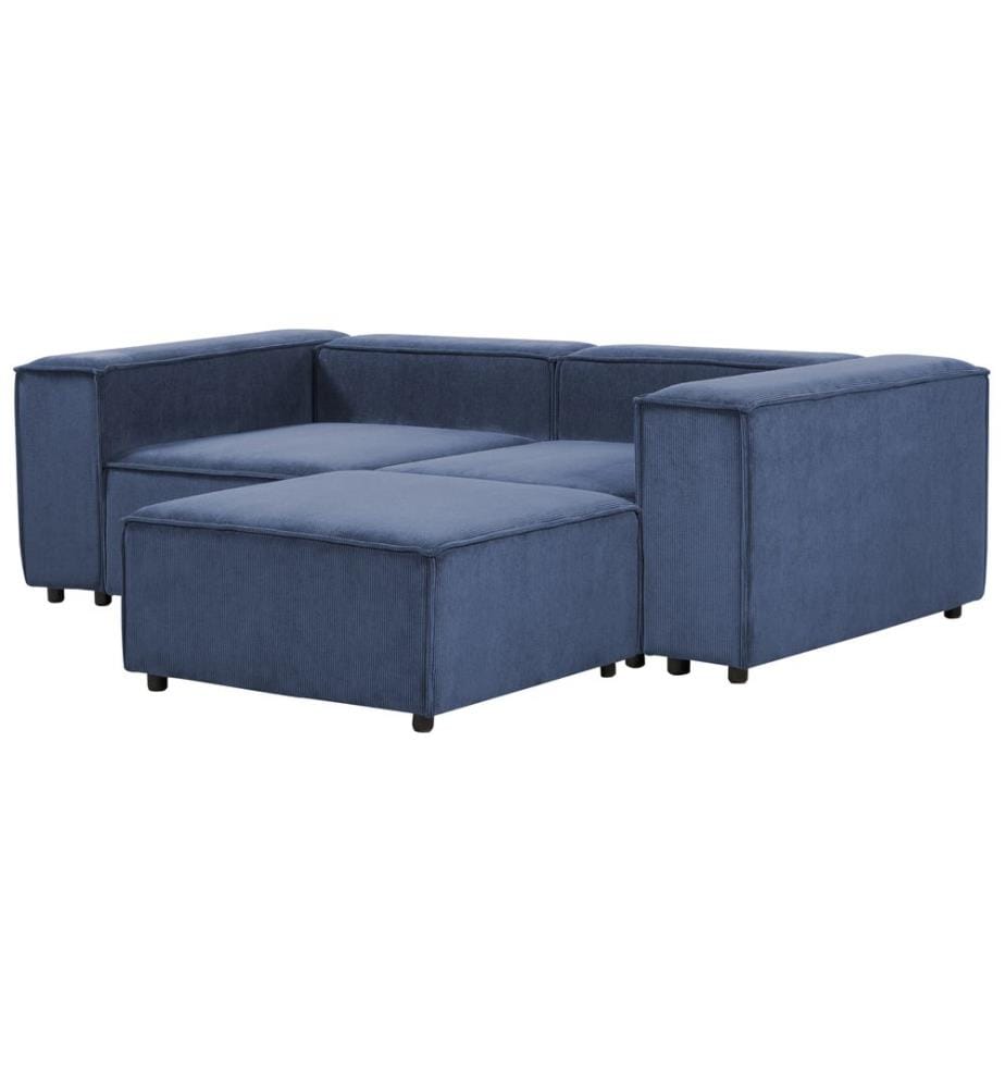 Canapé 2 Places Vert en Velours Côtelé avec Ottoman Sectionnel Modulaire avec Pieds Noirs pour Salon Design Moderne