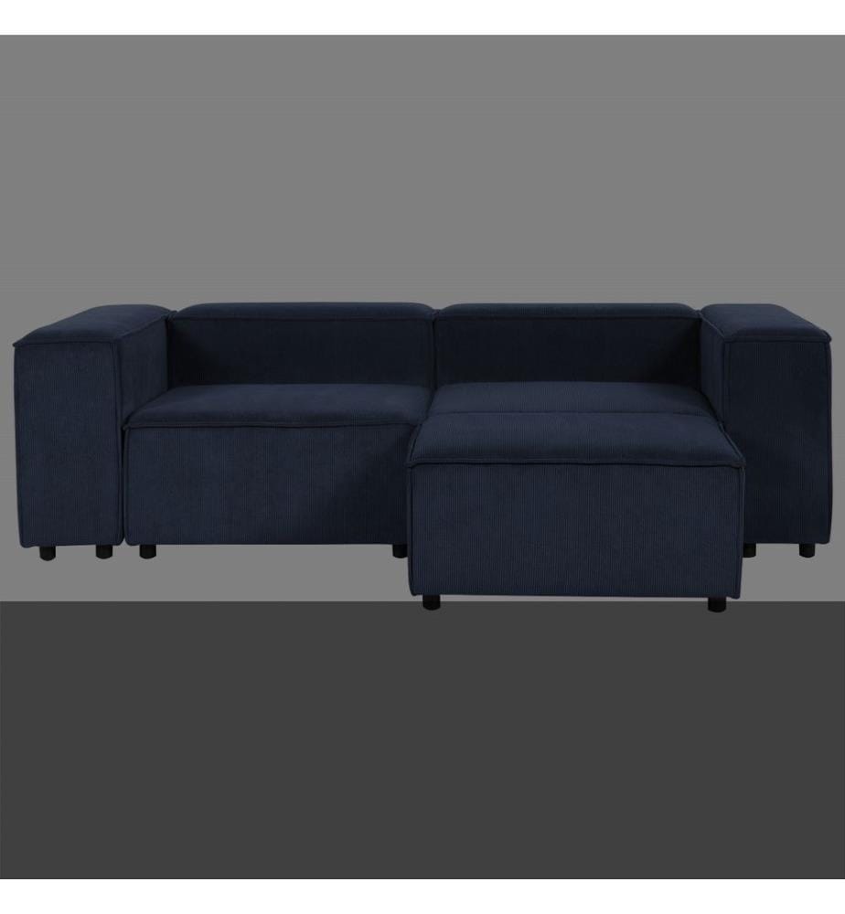 Canapé 2 Places Vert en Velours Côtelé avec Ottoman Sectionnel Modulaire avec Pieds Noirs pour Salon Design Moderne