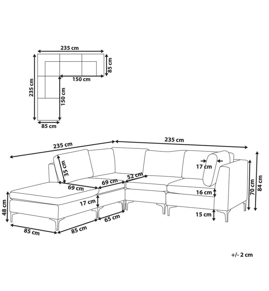 Canapé d'Angle Modulable Côté Droit 4 Places en Velours Gris avec Pouf Ottoman Look Tendance et Qualité pour Salon Moderne et Glamour