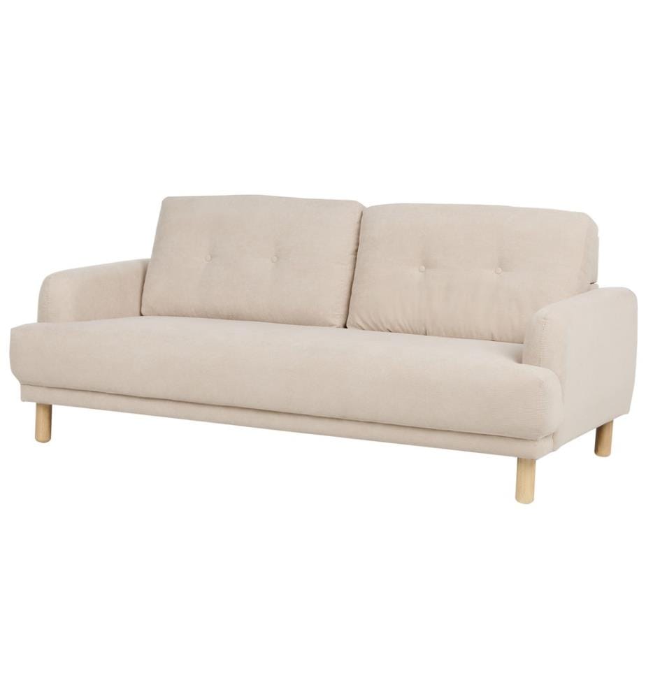 Ensemble de Salon Beige en Velours Côtelé avec Fauteuil et Canapé Pieds en Bois Style Rétro Minimaliste
