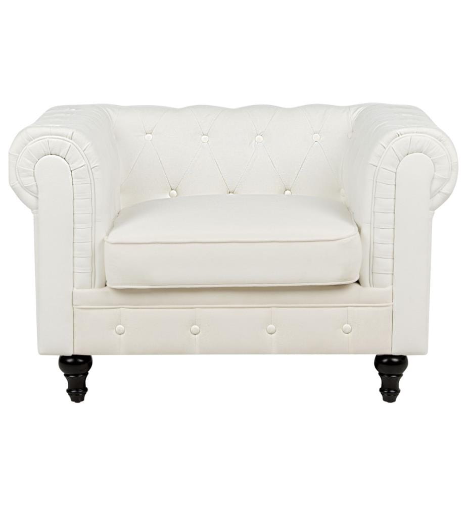 Ensemble de Salon Blanc Cassé en Tissu Canapé 3 Places Fauteuil Capitonné Style Vintage
