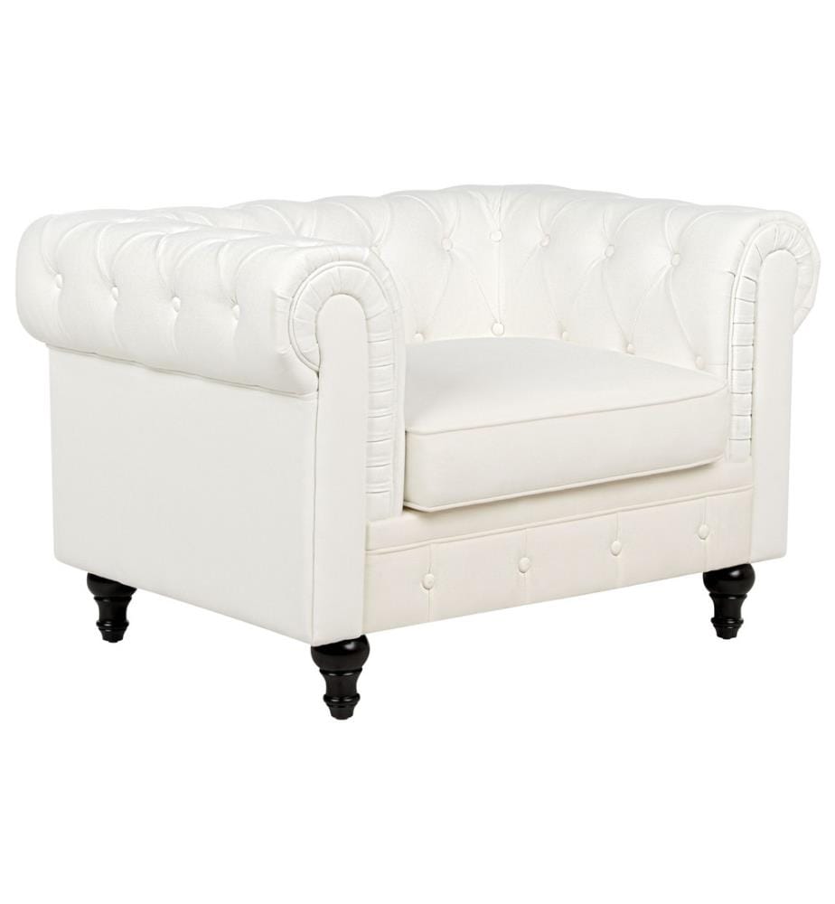 Ensemble de Salon Blanc Cassé en Tissu Canapé 3 Places Fauteuil Capitonné Style Vintage