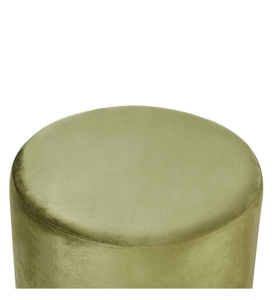 Pouf Repose-Pieds Vert Olive en Velours Rond Chambre Salon Bureau Style Moderne Glam