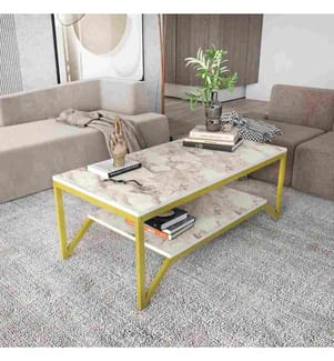 Couchtisch, Gold, Weiss, Melaminbeschichtete Spanplatte