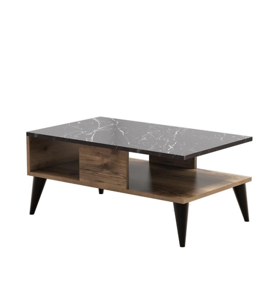 Couchtisch, Nussbaum, Marmor, Melaminbeschichtete Spanplatte