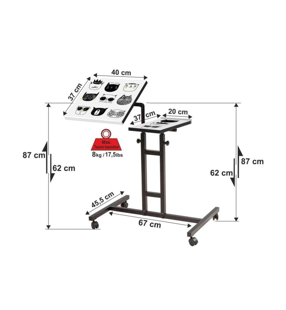 Bureau debout pour ordinateur portable, blanc, noir, panneau de particules mélaminé