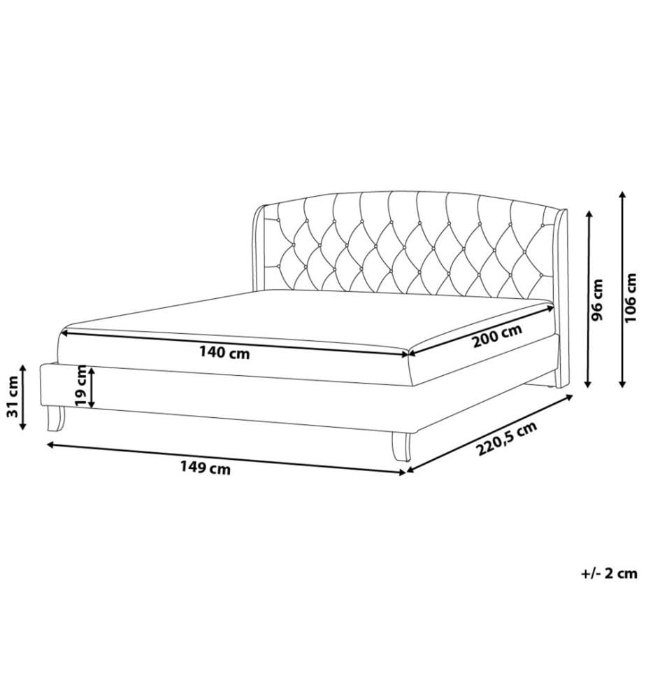Lit Double en Tissu Gris Clair 140 x 200 cm Haute Tête de Lit Chesterfield avec Touche Glamour pour Chambre au Style Moderne ou Classique