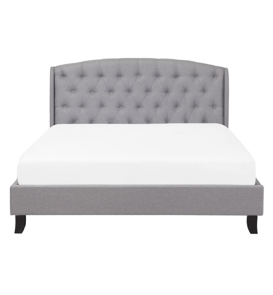 Lit Double en Tissu Gris Clair 140 x 200 cm Haute Tête de Lit Chesterfield avec Touche Glamour pour Chambre au Style Moderne ou Classique