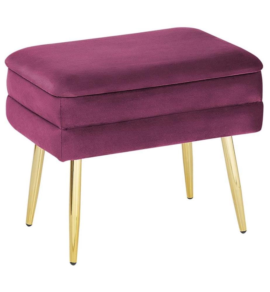 Bank mit Stauraum Burgunderrot aus Samtstoff mit Goldenen Metallbeinen in Glamour-Optik Wohnzimmer Schlafzimmer Rechteckig Modern